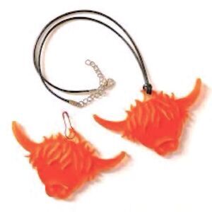 Gracie J orange Highland Cow Necklace and Brook NWT